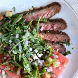 Flan Steak with Watermelon Salad